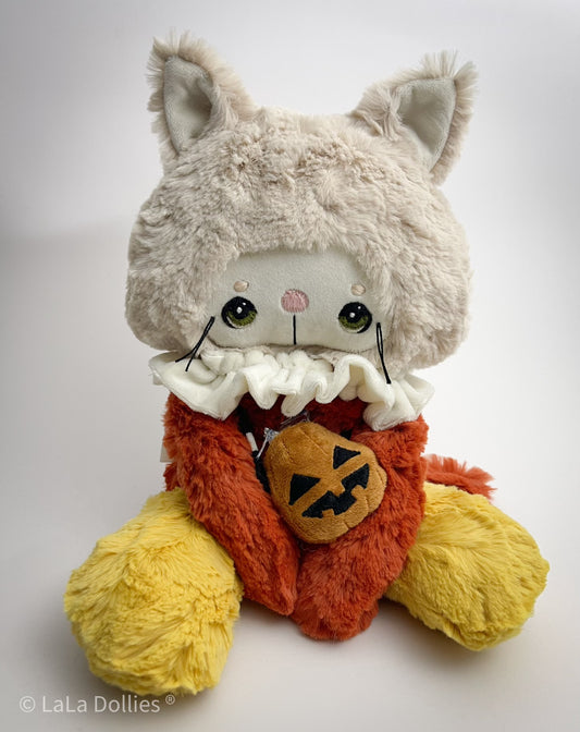 Candy Corn Kitty w/ Jack-o-Lantern 🎃 pouch, Reg Ragged | LALA DOLLIES ® | LIMITED